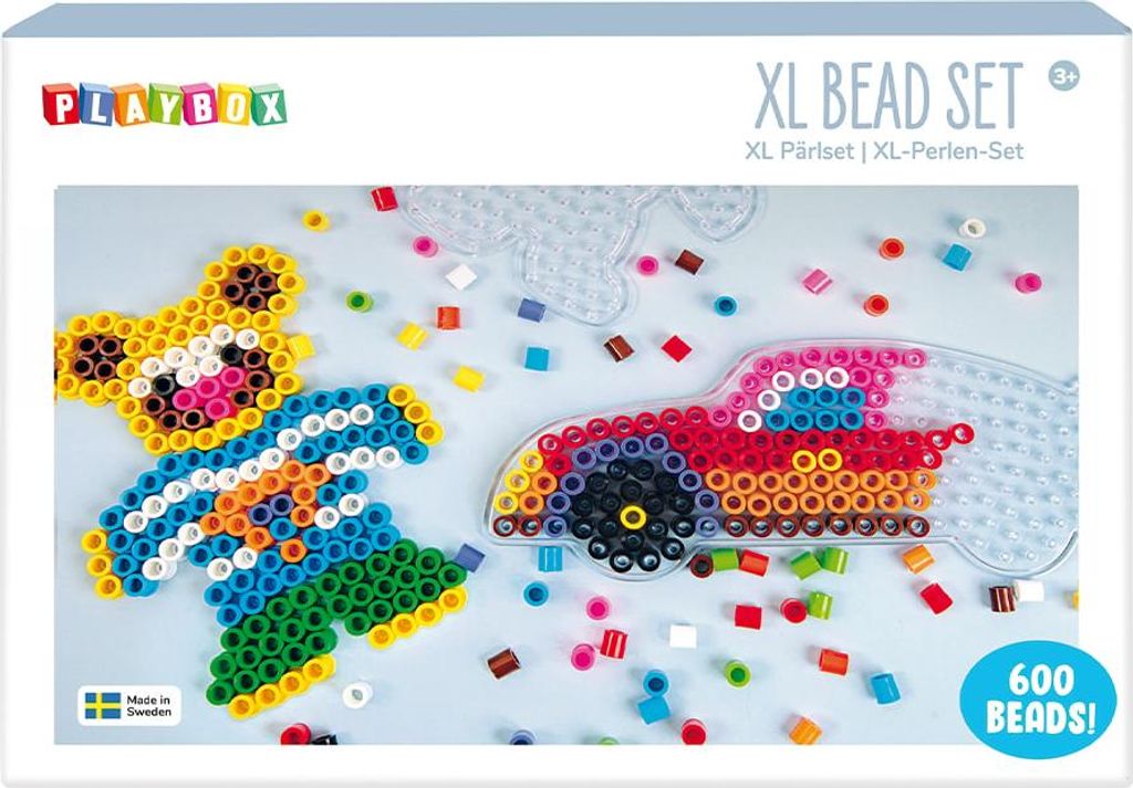 PLAYBOX Bügelperlen XL - Auto und Teddybär 600 Stück Produktbild 