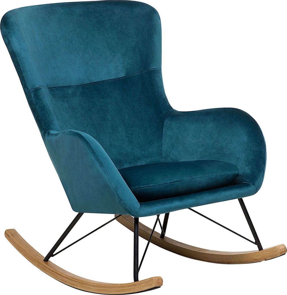 BELIANI Schaukelsessel Blau Samtstoff Holzbeine Wohnzimmer elegant