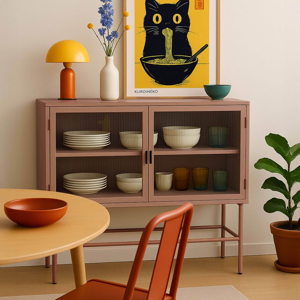 Modernes 2-türiges Sideboard 110 cm aus Metall und braunem Glas - Oviala Groovy