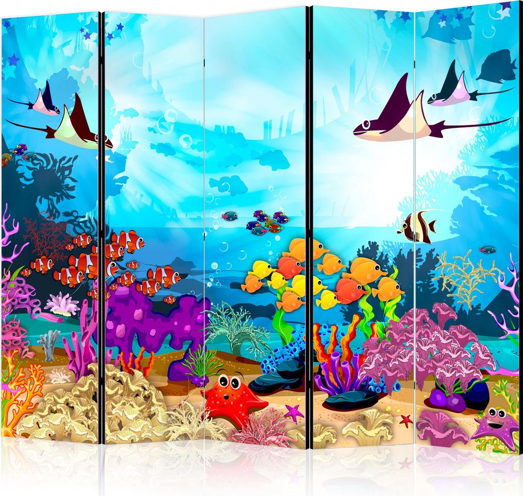5-teiliger Einseitiger Vlies Paravent - Colourful Fish II Produktbild 
