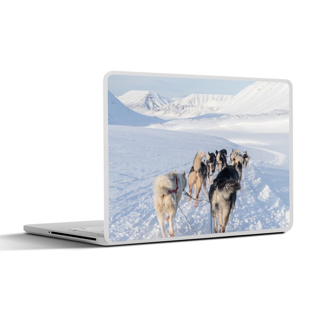 MuchoWow Laptop Aufkleber Sticker Cover Huskys ziehen Hundeschlitten 40x30 cm - Laptop Dekoration - Selbstklebend