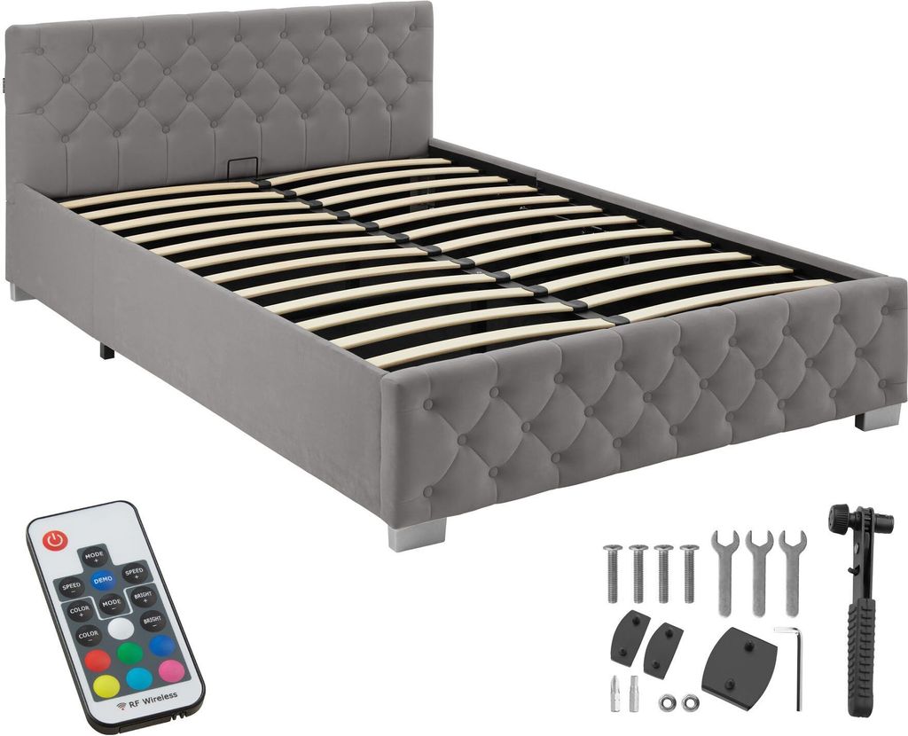 tectake® Polsterbett Venice in Samtoptik mit Steppmuster Produktbild 