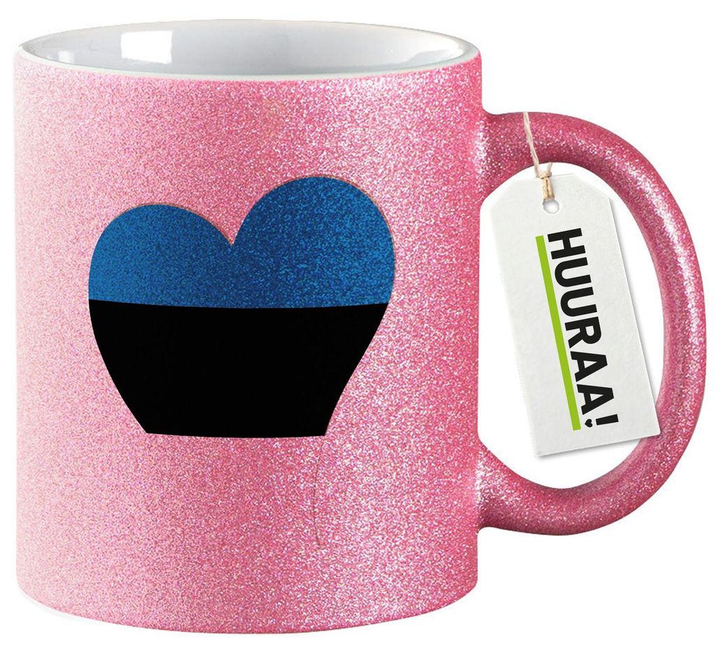 Huuraa Glitzertasse Estland Flagge Herz 330ml Pink Keramik Produktbild 