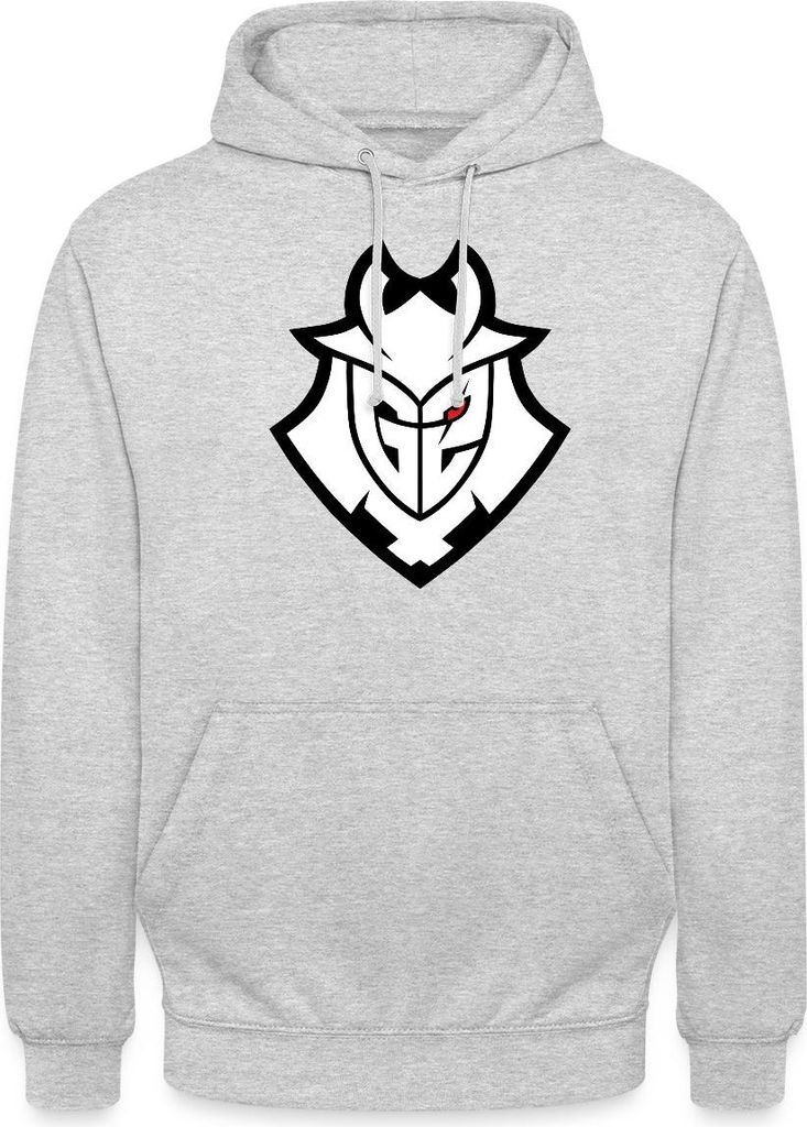 Spreadshirt G2 Esports Logo Schwarz Linien Uni Hoodie, L, Hellgrau meliert