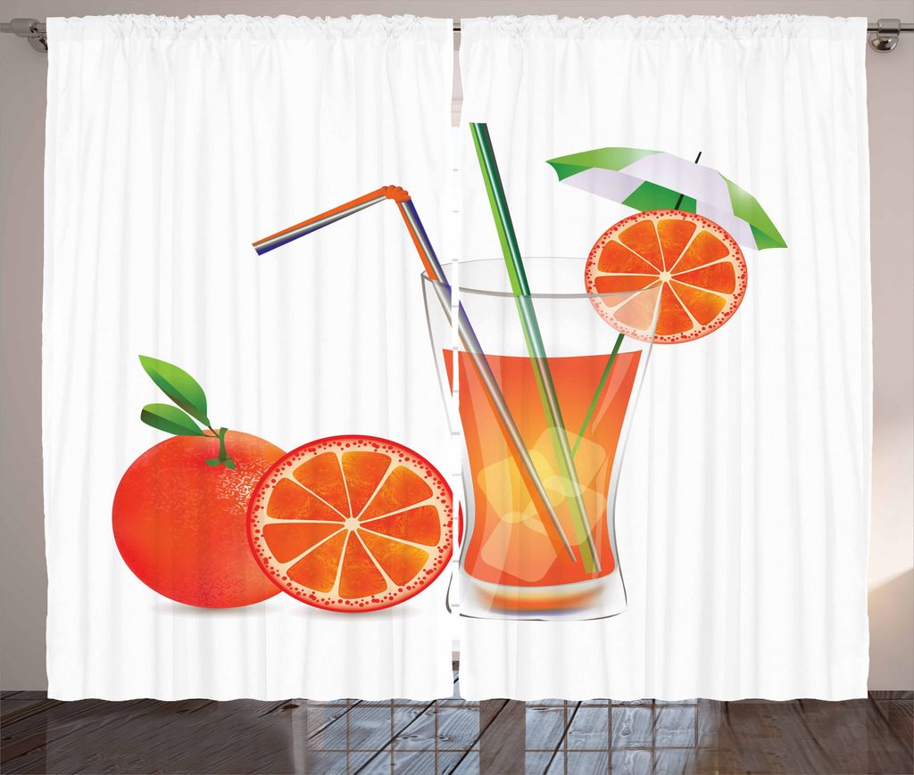 ABAKUHAUS grün orange Rustikaler Vorhang, Orangensaft Glass, Wohnzimmer Universalband Gardinen mit Schlaufen und Haken, 280 x 175 cm, Mehrfarbig