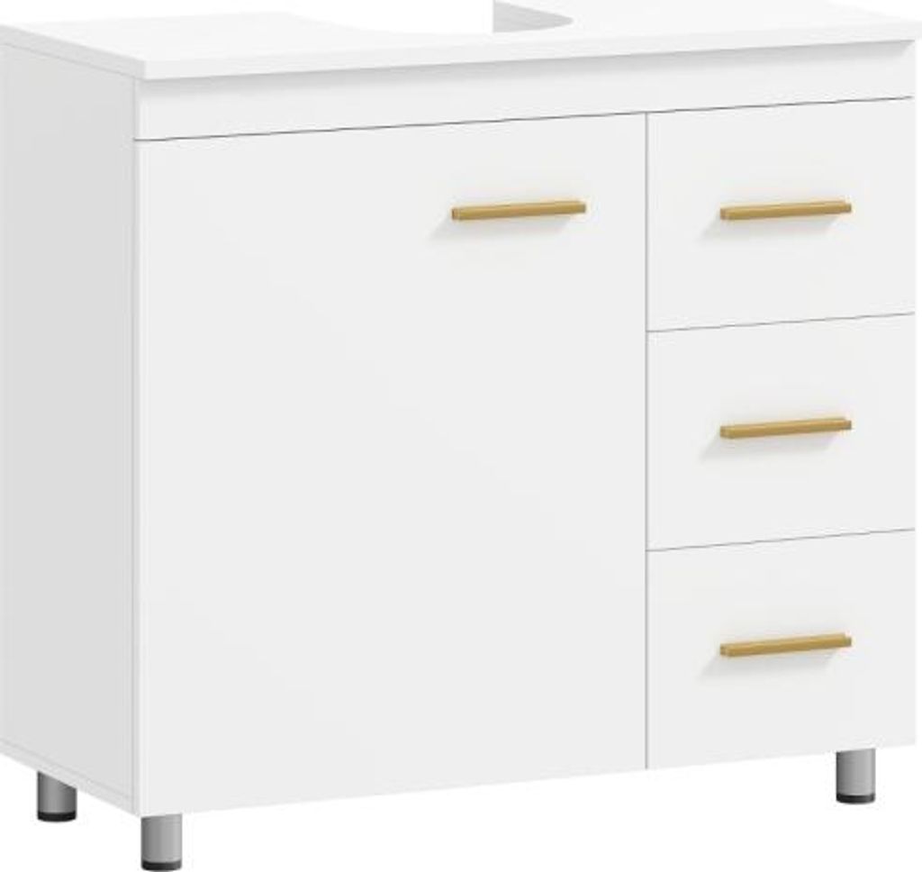 70x30x65 cm Badezimmer-Unterschrank 3-stufiges Design MDF Spanplatte Weiss Badezimmerschraenke