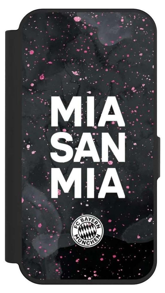 NIVOCASE Klapphülle für Apple iPhone 15 Pro Handyhülle aus Kunst Leder NIVOflip schwarz FC Bayern München Mia San Mia Girl Style