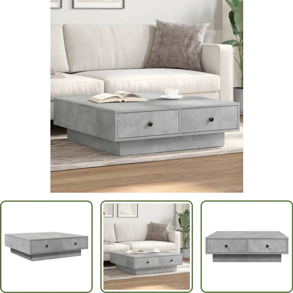 Tavolino Basso Effetto Cemento 90x90x28 cm - Estetica Industriale