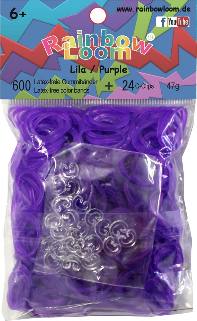 Rainbow Loom / 600 Gummibänder + 24 Clips / Farbe: lila