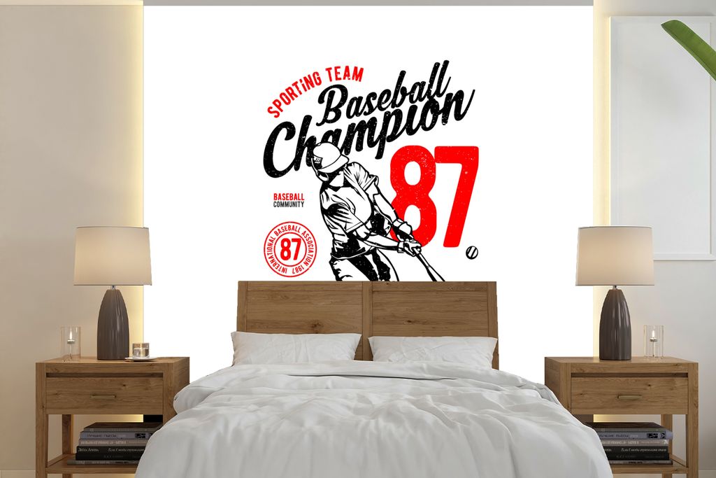MuchoWow Fototapete für Wohnzimmer oder Schlafzimmer Wandtapete Vinyl Motivtapete Baseball - Schläger - Vintage - 280x280 cm - Hintergrundbild