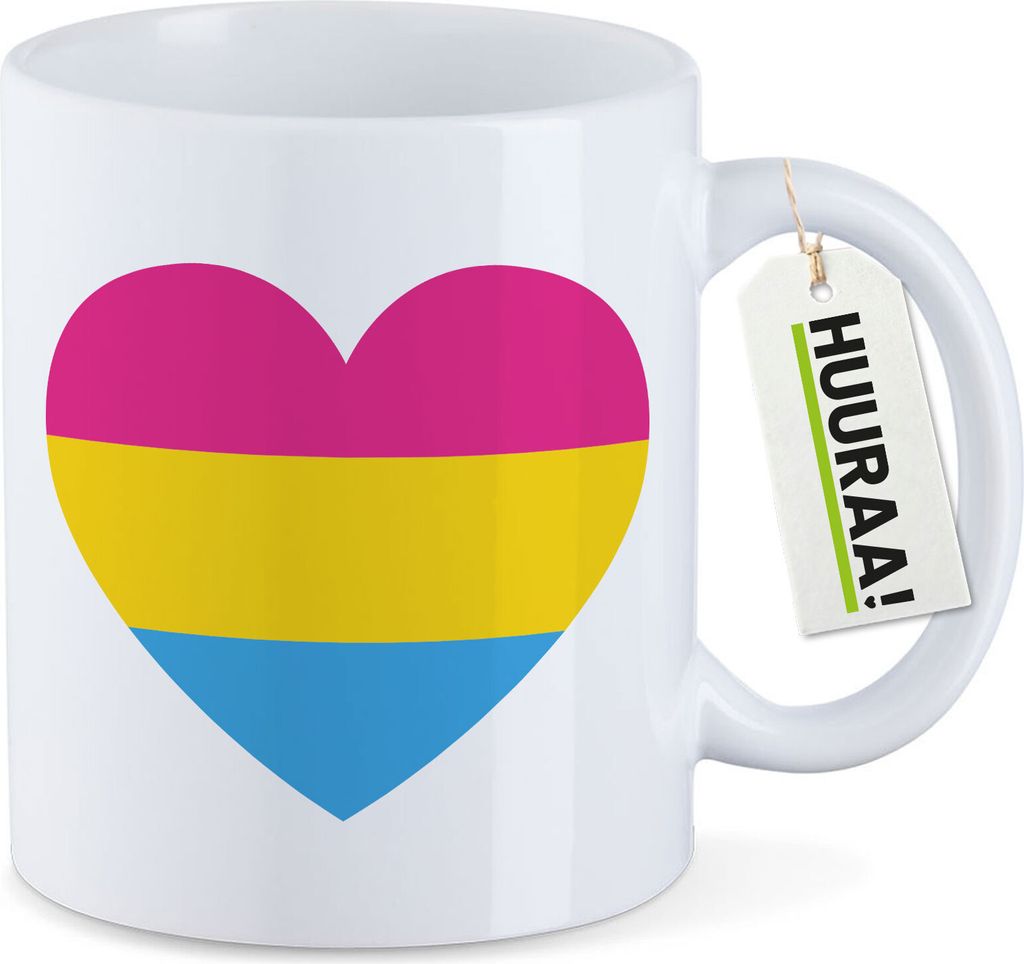 Huuraa Kaffeetasse Pansexuell Pride Flagge LGBTQ Herz 330ml Weiß Keramik Kaffeebecher Geschenkidee