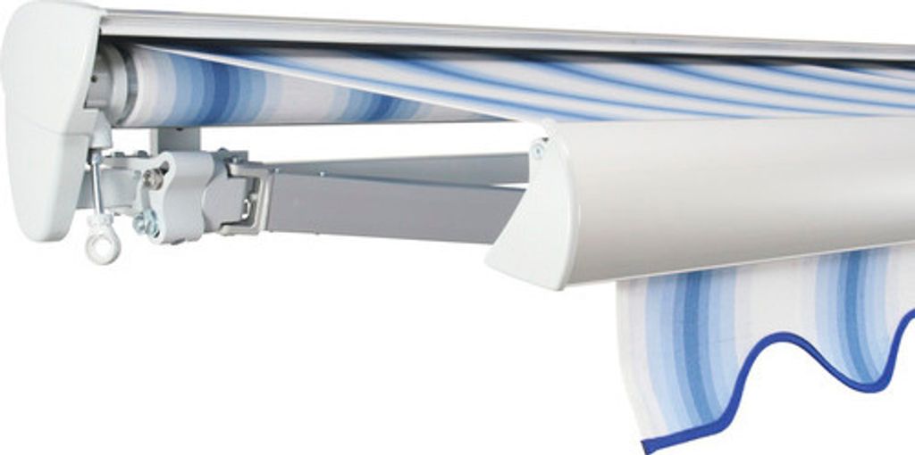 SOLUNA Halbkassettenmarkise Classic 5,5x1,5 Stoff Dessin 320234 Gestell E6EV1 silber eloxiert Antrieb links inkl. Kurbel