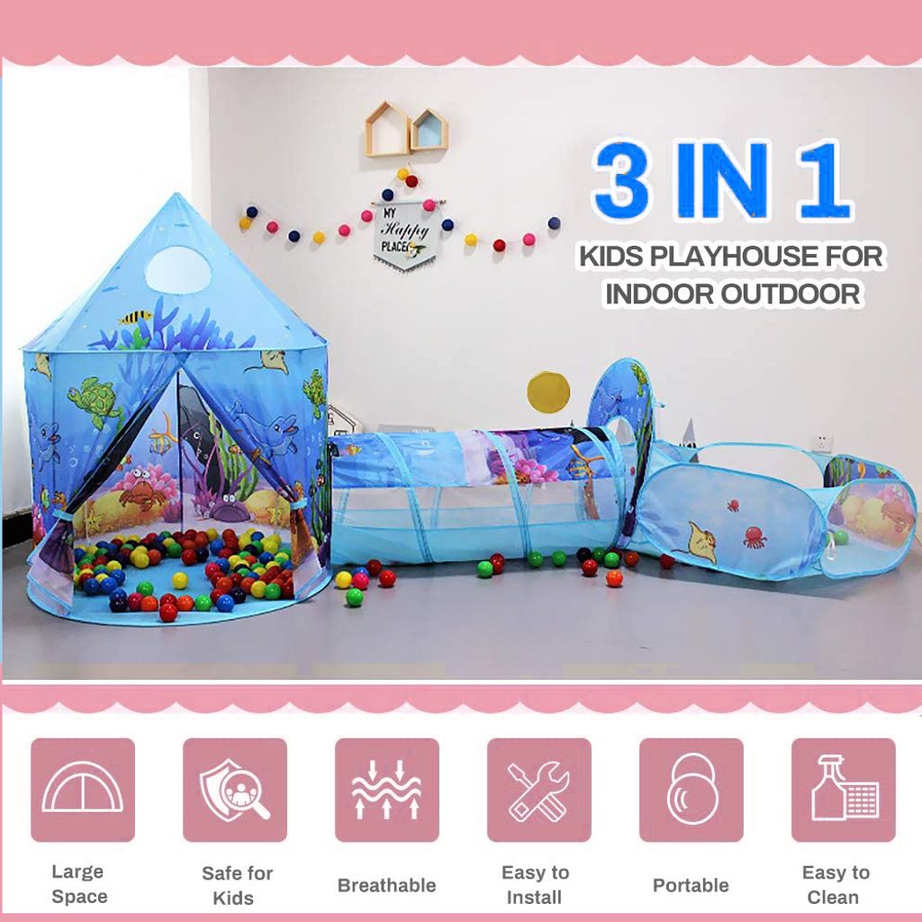 3tlg Spielzelt+Tunnel+Tasche Kinderzelt Bällebad Kinder Baby Spielhaus Nylon DHL 