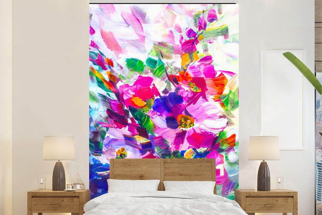 MuchoWow Fototapete für Wohnzimmer oder Schlafzimmer Wandtapete Vinyl Motivtapete Impressionismus - Ölmalerei - Farben - 225x350 cm - Schlafzim...