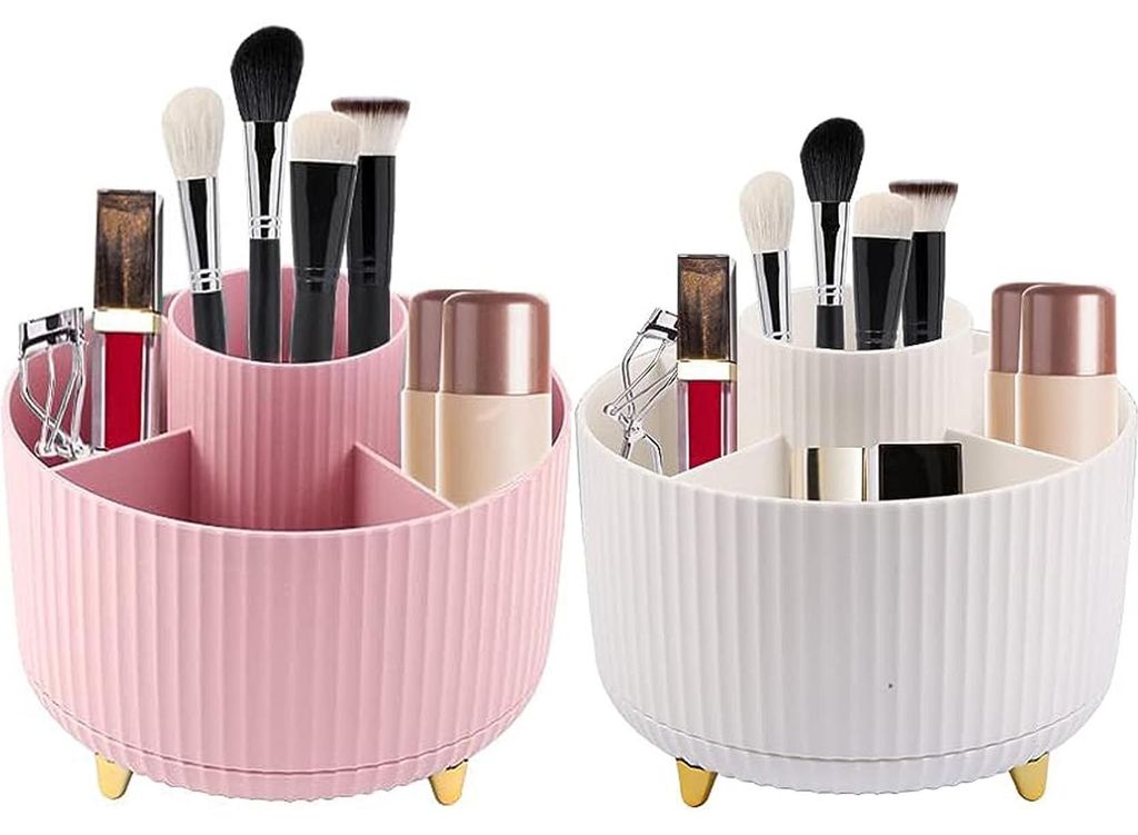 360-Grad-drehbarer Kosmetikorganizer, 2-teiliger Make-up-Organizer für Lidschattenpinsel und Lippenstiftetuis, Kosmetikorganizer für die Zimmerde...