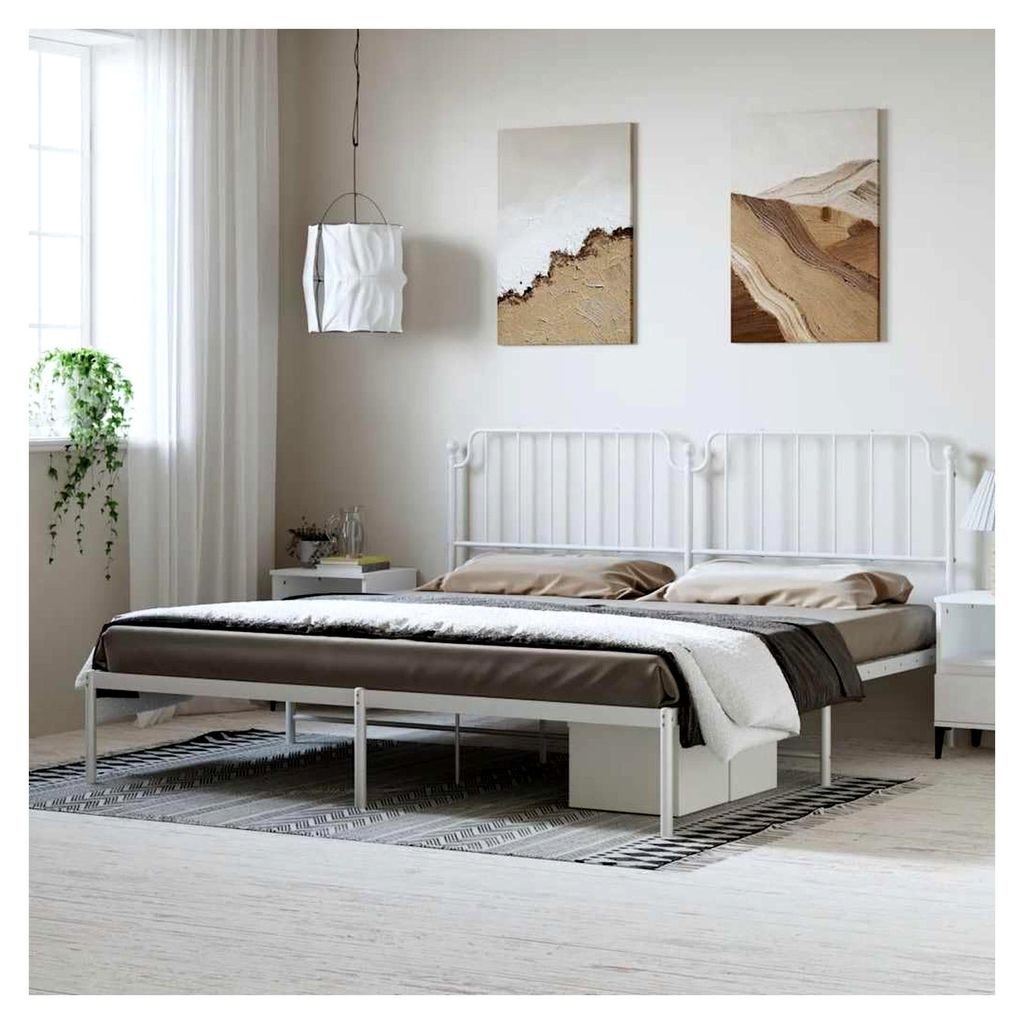 Bettgestell mit Kopfteil aus Metall in Weiß 193x203 cm