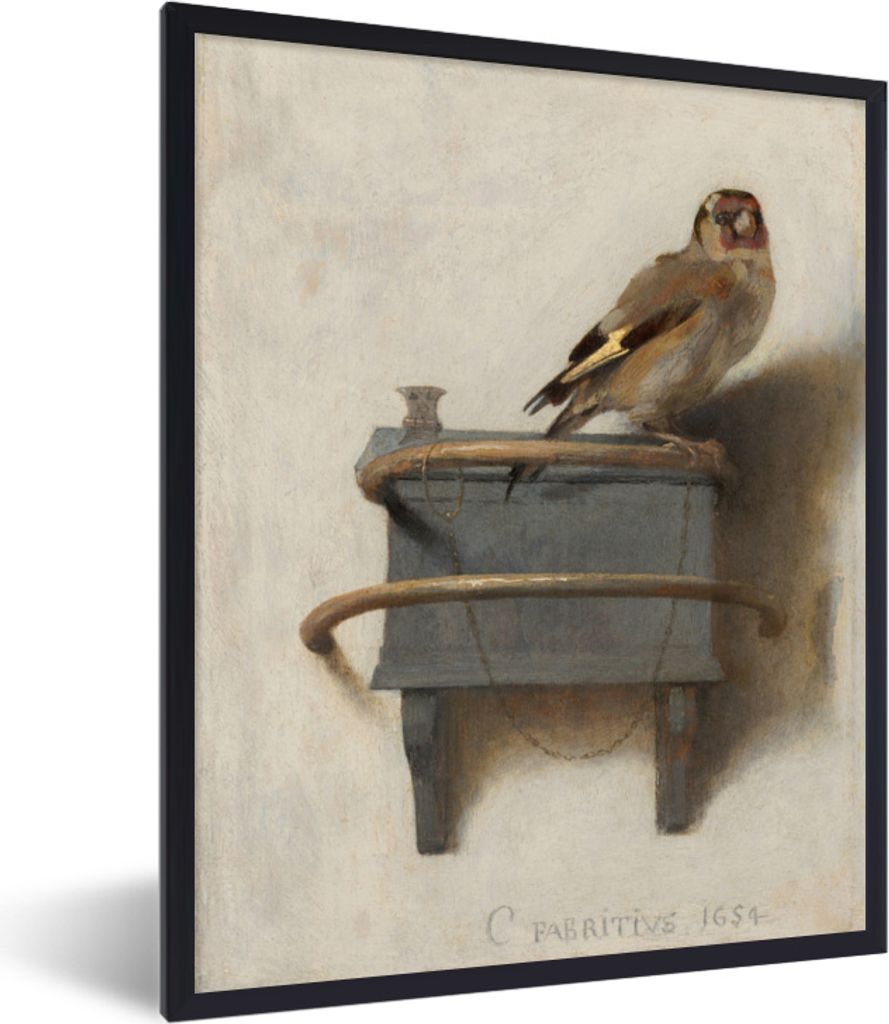 MuchoWow MuchoWow Gerahmtes Poster Der Stieglitz - Alter Meister - Carel Fabritius 60x80 cm - Poster mit zchwarzem Bilderrahmen - Premium - Wan...