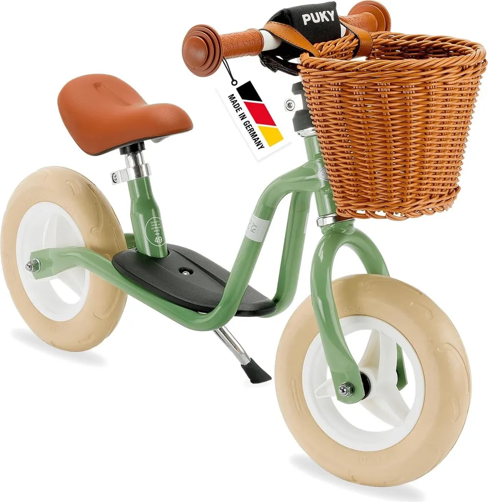 Vélo sans Pédales Puky LR M Classic Vert Rétro avec Panier Tressé
