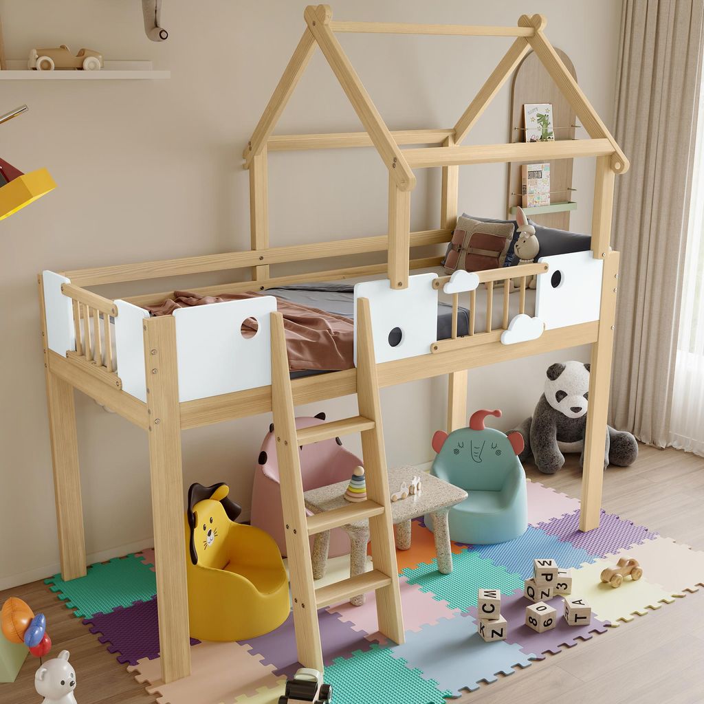 MODFU Mezaninová postel 90x200 cm - jednolůžko s ochranou a Obrázek produktu 