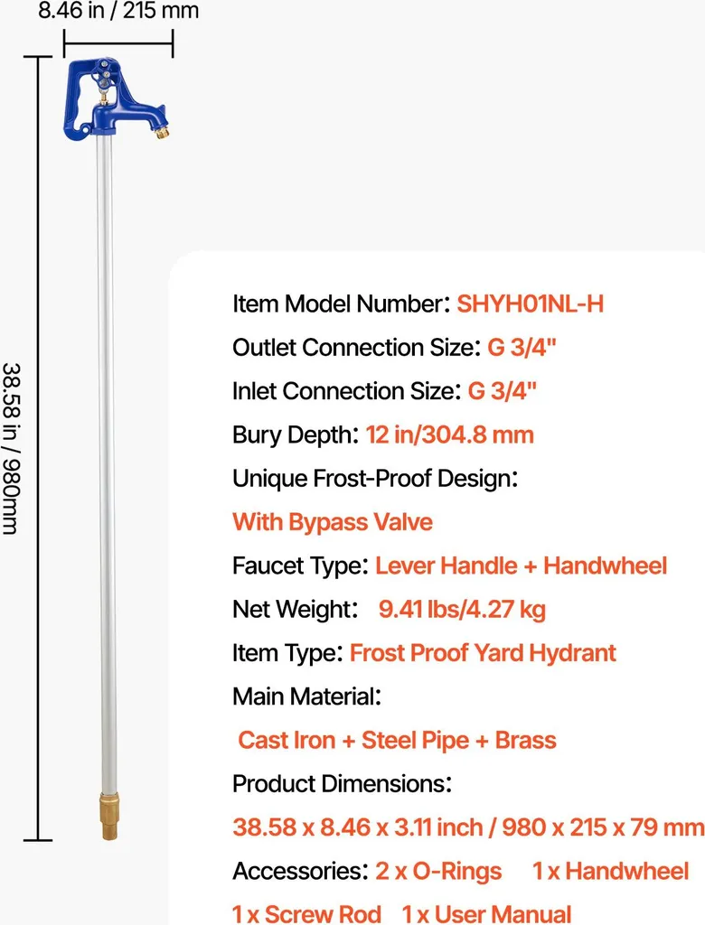 Buse d'arrosage résistante au gel G 3/4 - Hauteur 98 cm - Modèle Pro