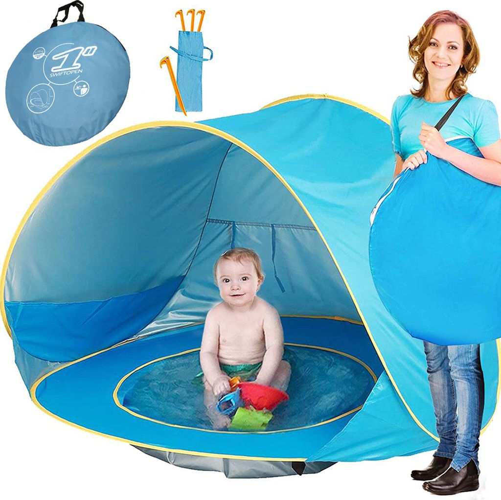 Baby Strandmuschel Pop up Wasserdicht Windschutz Strandzelt Kinder Sonnenschutz Schwimmbad 120x80x70cm