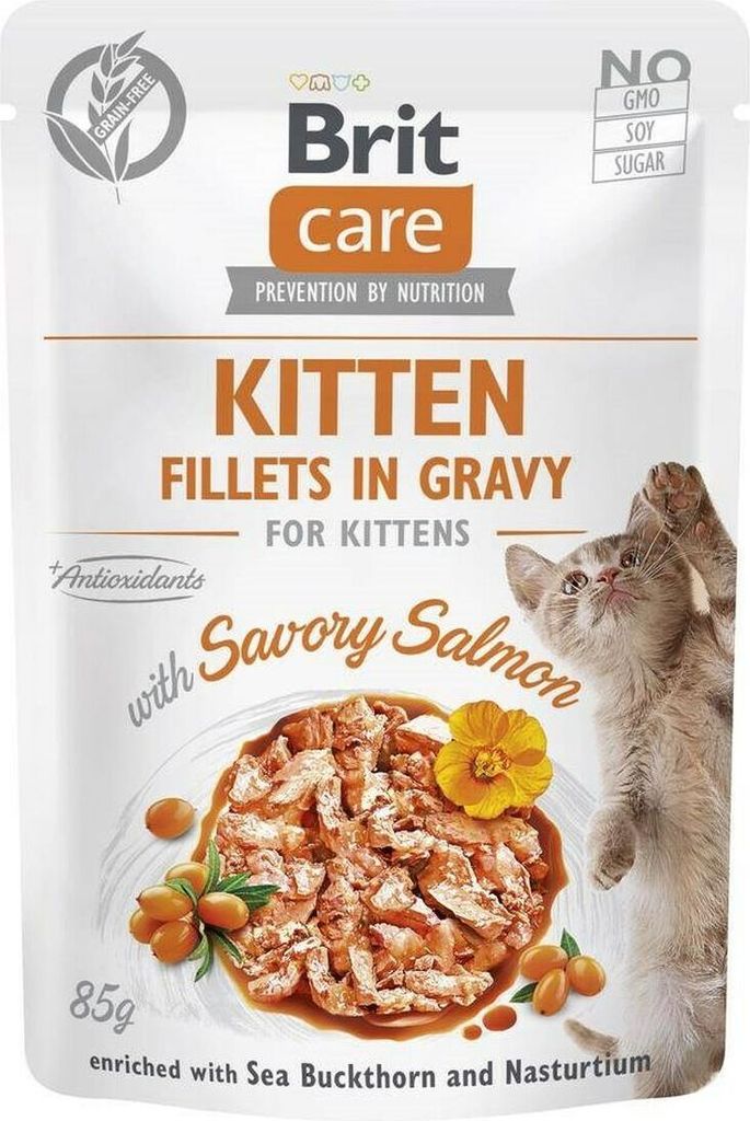 BRIT Care Cat Kitten Savory Salmon Pouch – Nassfutter für Katzen – 85 g