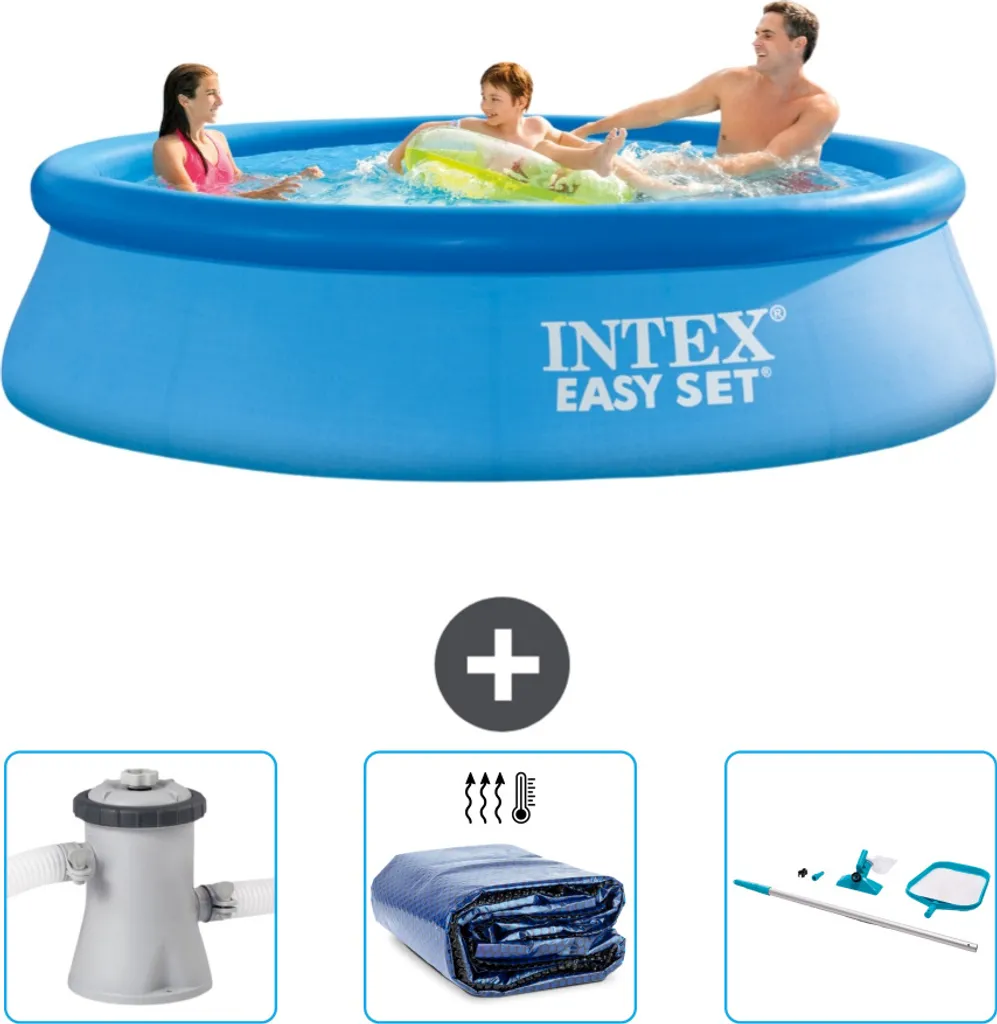 Piscina gonfiabile rotonda Intex Easy Set - 305 x 76 cm - blu - include pompa filtro per piscina - tenda - kit di pulizia