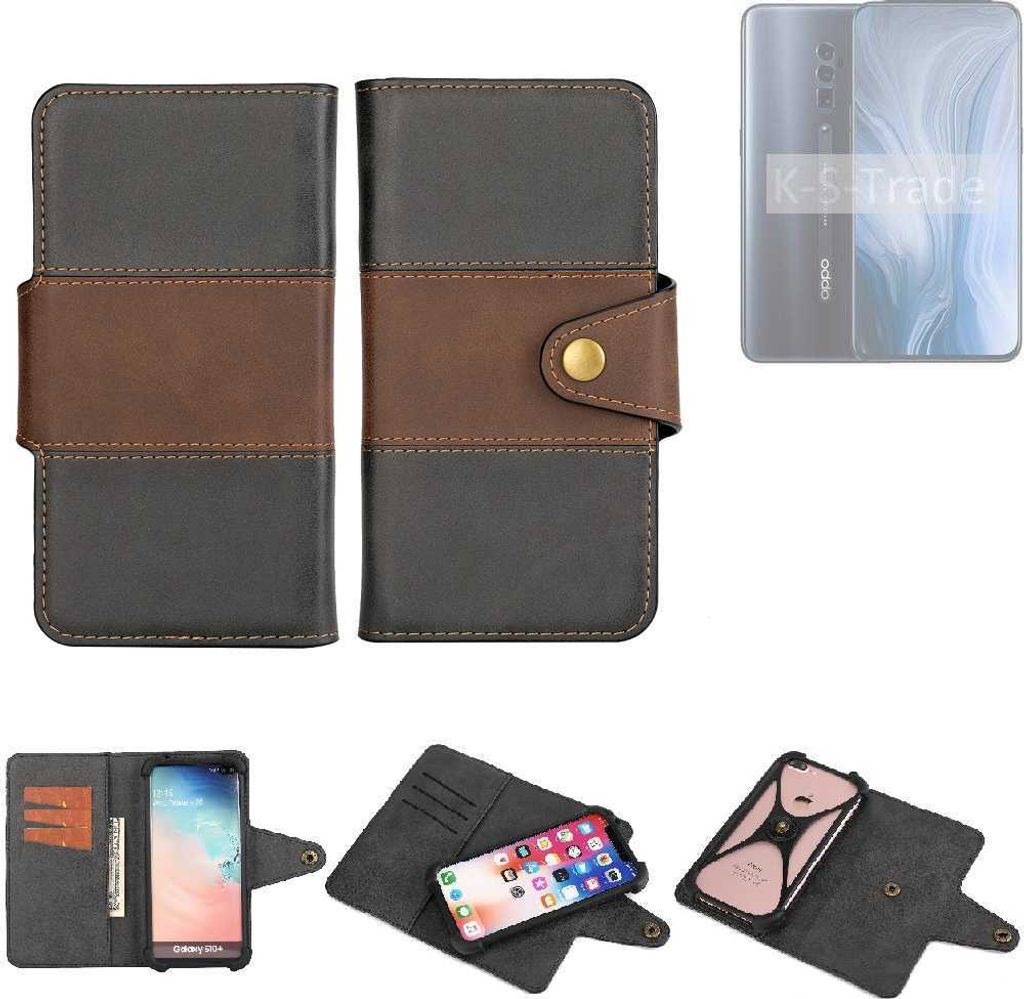 K-S-Trade Handyhülle Schutzhülle Hülle Bookstyle Wallet-Case kompatibel mit Oppo Reno10 Global Bumper Rundumschutz schwarz-braun 1x