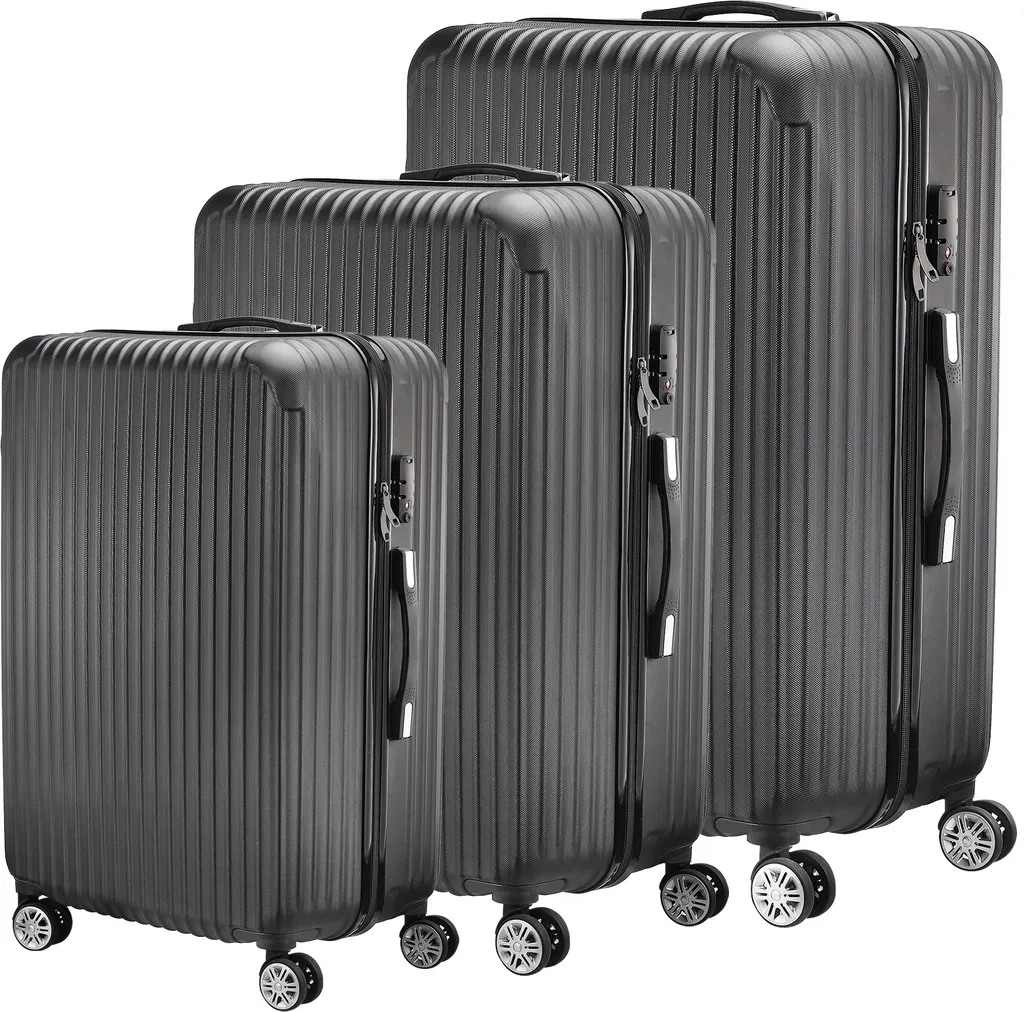 Fortuna Lai set di 3 valigie (20/24/28 pollici), trolley con 4 ruote, guscio rigido, nero