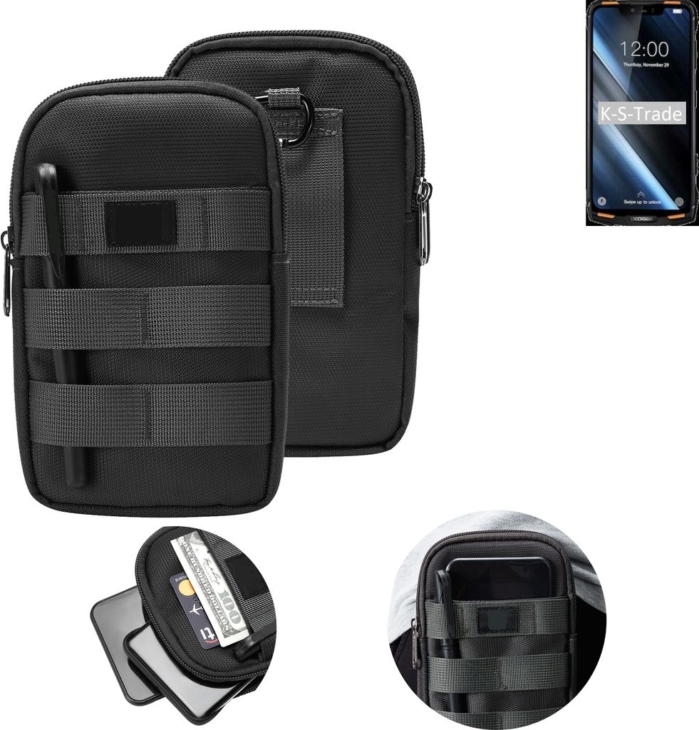 K-S-Trade Holster Gürtel Tasche kompatibel mit Doogee S90 Handy Tasche Schutz Hülle dunkel-grau viele Fächer, 1x