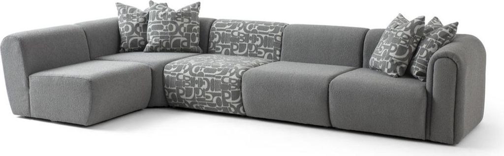 Graues Ecksofa Wohnzimmer L-Form Polstercouch Designer Sitzsofa