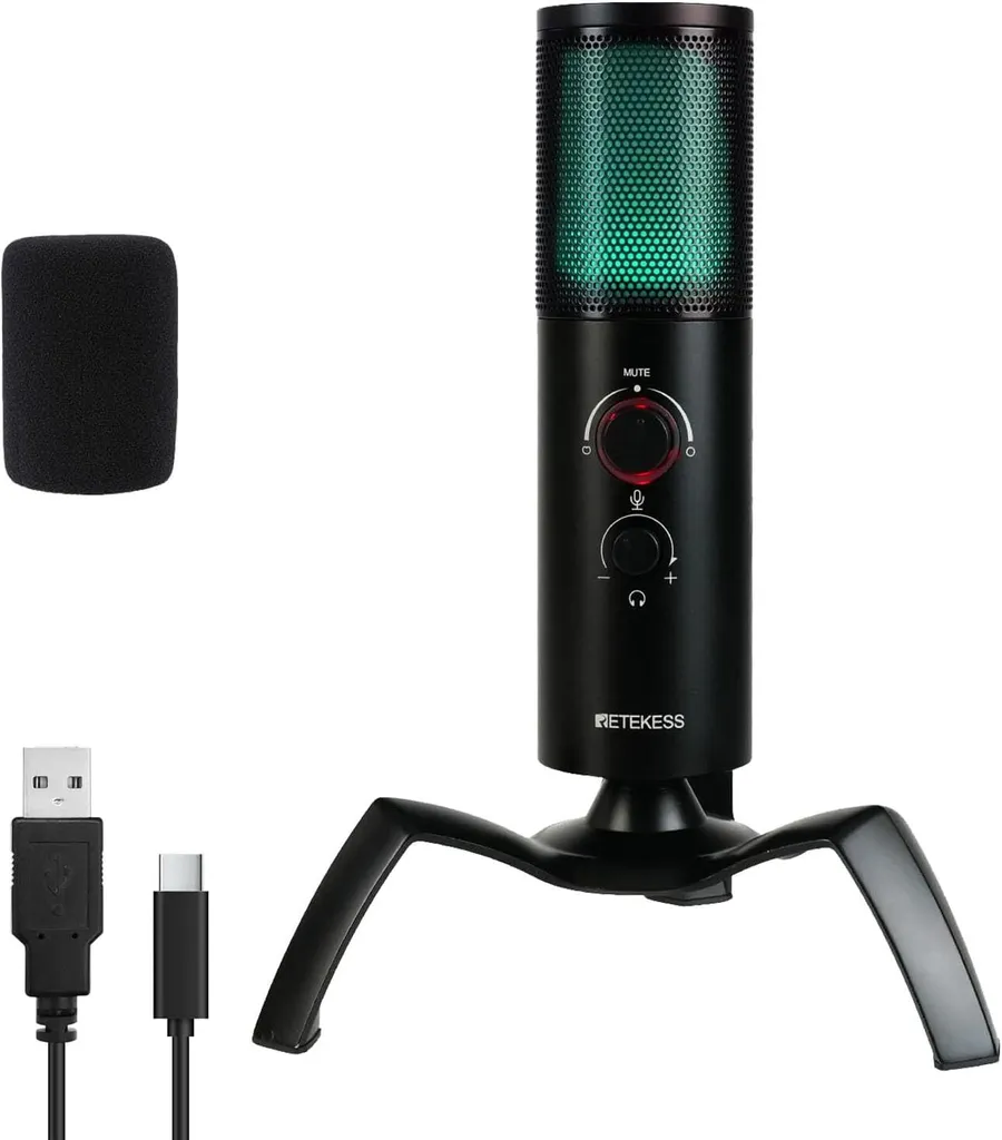 Retekess TG101 Microphone USB C avec RGB pour Gaming et Streaming PC