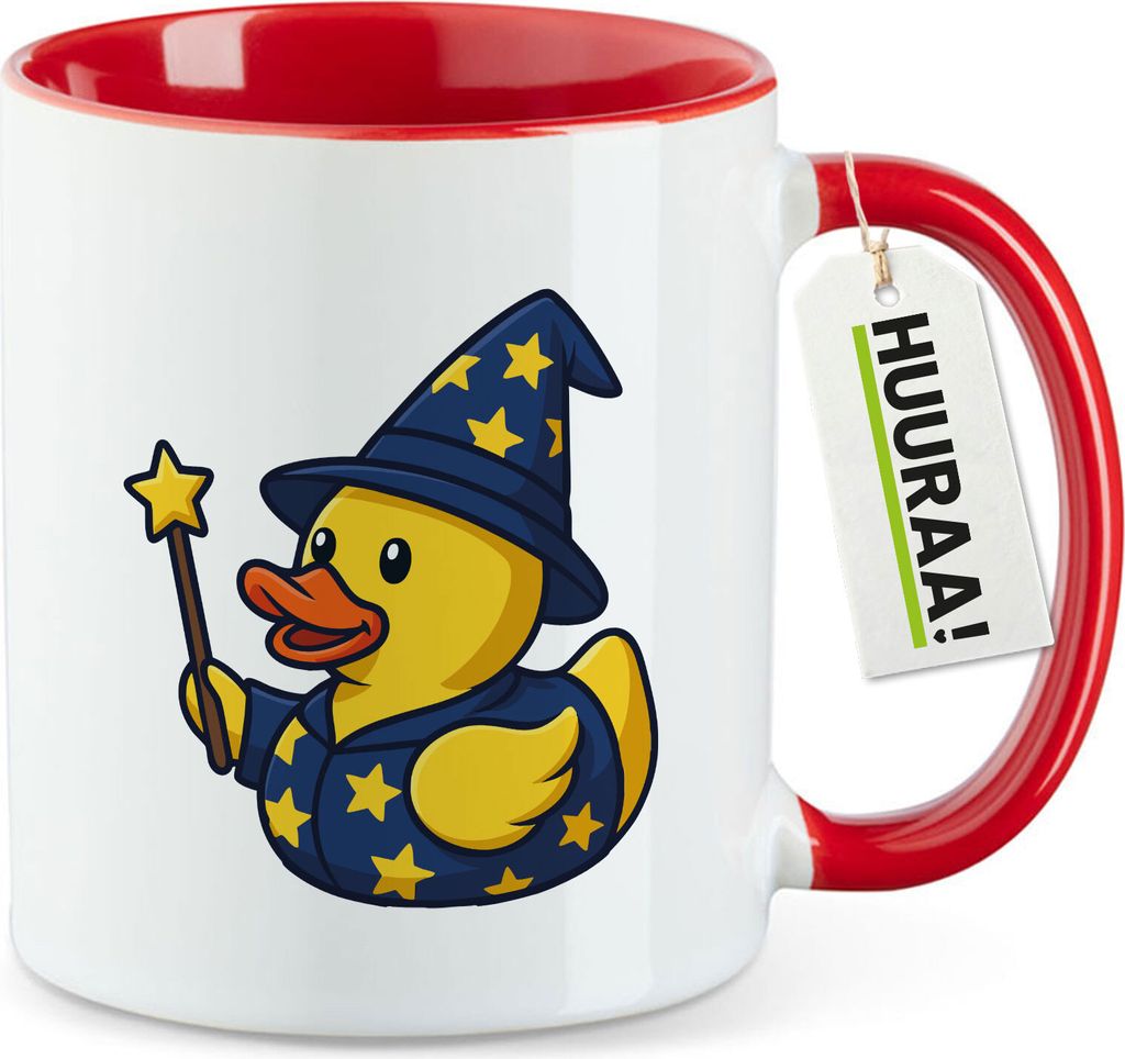 Huuraa Kaffeetasse Quietscheente Zauberer Gummiente Magier 330ml Rot Keramik Kaffeebecher Geschenkidee