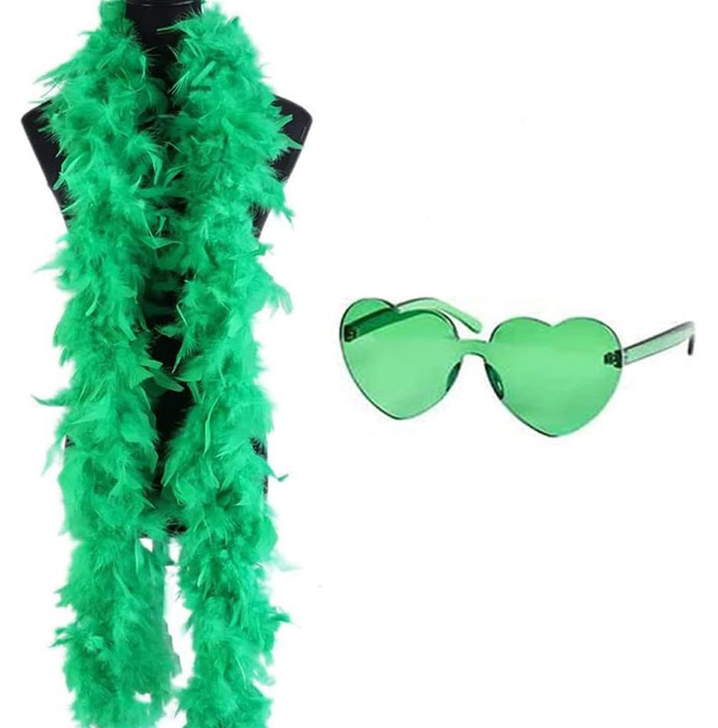 Truthahnfederboa, flauschiger Federboa-Schal mit herzförmiger randloser Sonnenbrille – Halloween- und Weihnachtskostüm-Accessoire für Damen un...