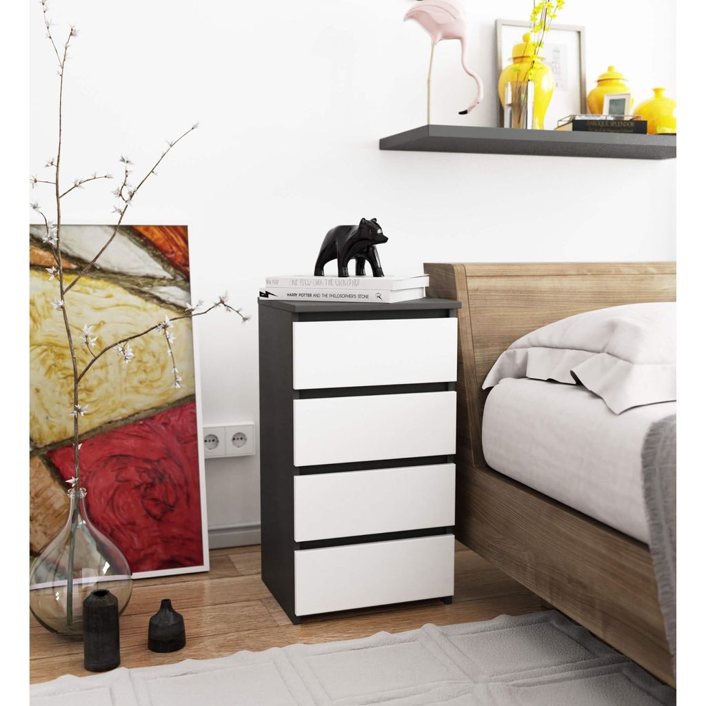Kommode AKORD CL4 Graphitgrau 40 cm 4 Schubladen Front Weiß Produktbild 5