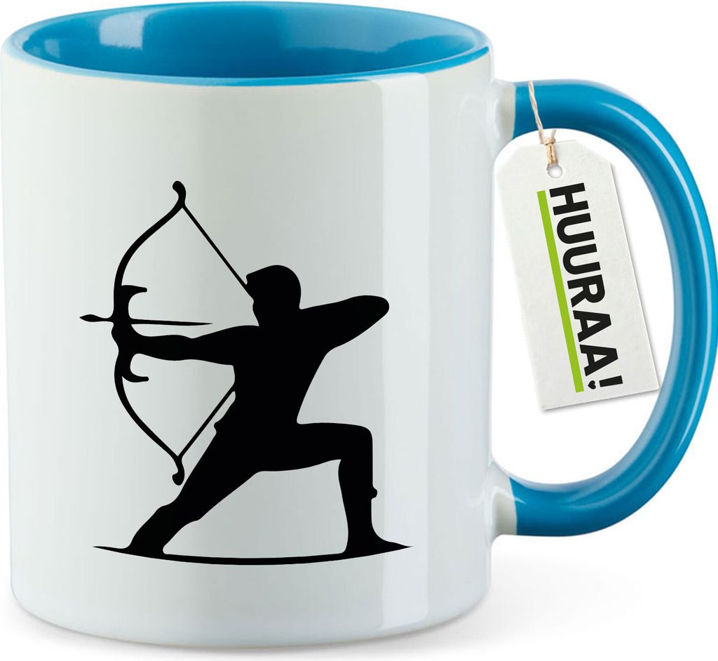 Huuraa Kaffeetasse Bogenschießen Silhouette 330ml Blau Keramik Kaffeebecher Geschenkidee