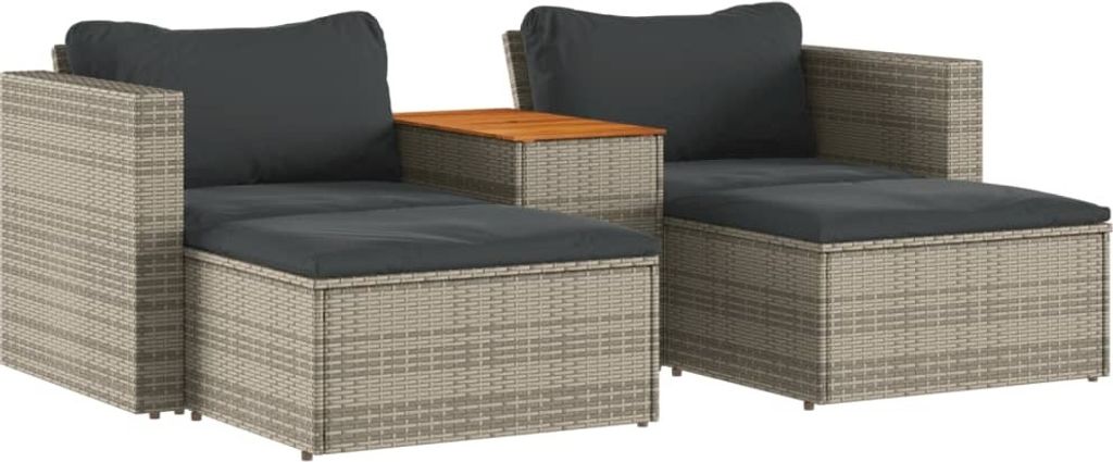 vidaXL 5-tlg. Garten-Sofagarnitur mit Kissen Grau Poly Produktbild 