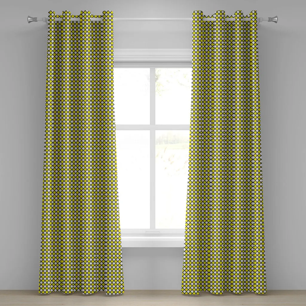 Rideau géométrique pour dynamiser une pièce sombre, jaune/blanc 280x175