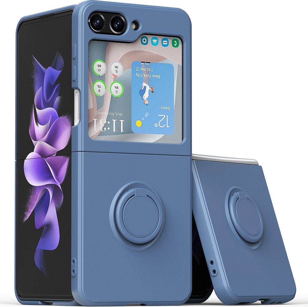 Hülle für Samsung Galaxy Z Flip 5 Schlank Weiche Kratzfeste Silikon Schutzhülle mit Ringhalter Ständer Violett