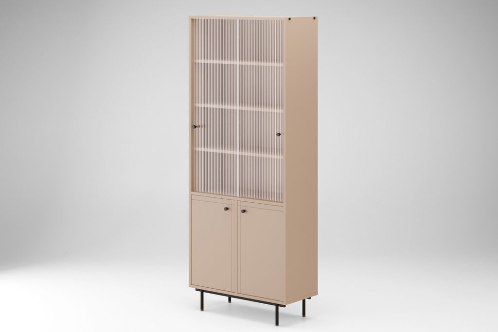 Vitrine Elegante, moderne, stilvolle Vitrine mit Glastüren ARROCCO (Metallbeine) B:80/H:195/T:35, Farbe: beige
