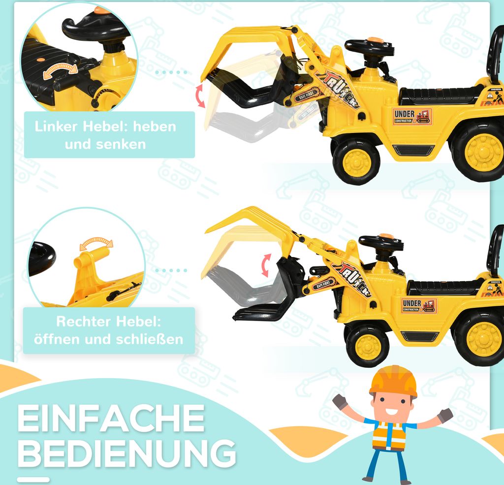 HOMCOM Sitzbagger, Aufsitzbagger mit Schaufel, Stauraum, Produktbild 4