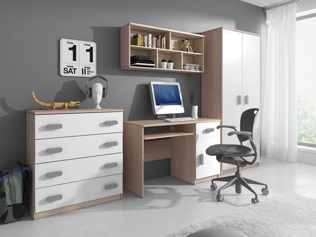 Kinderzimmer-Set Schrank Wandregal Kommode Schreibtisch Produktbild 