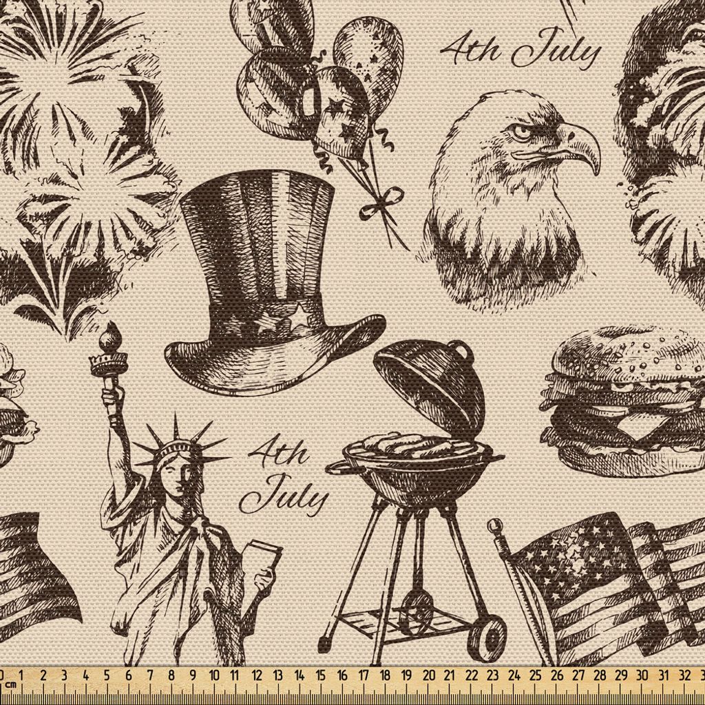 ABAKUHAUS 4. Juli Gewebe als Meterware, Uncle Sam Hat Wearing Cat mit amerikanischen amerikanischen patriotischen Sternsymbolen, 2 M (148 x 200 cm)...