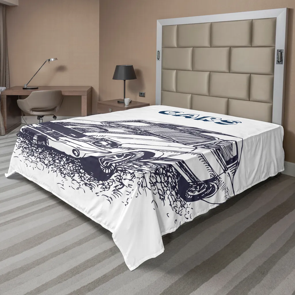Drap confortable noir et blanc, motif voiture ancienne, grand format