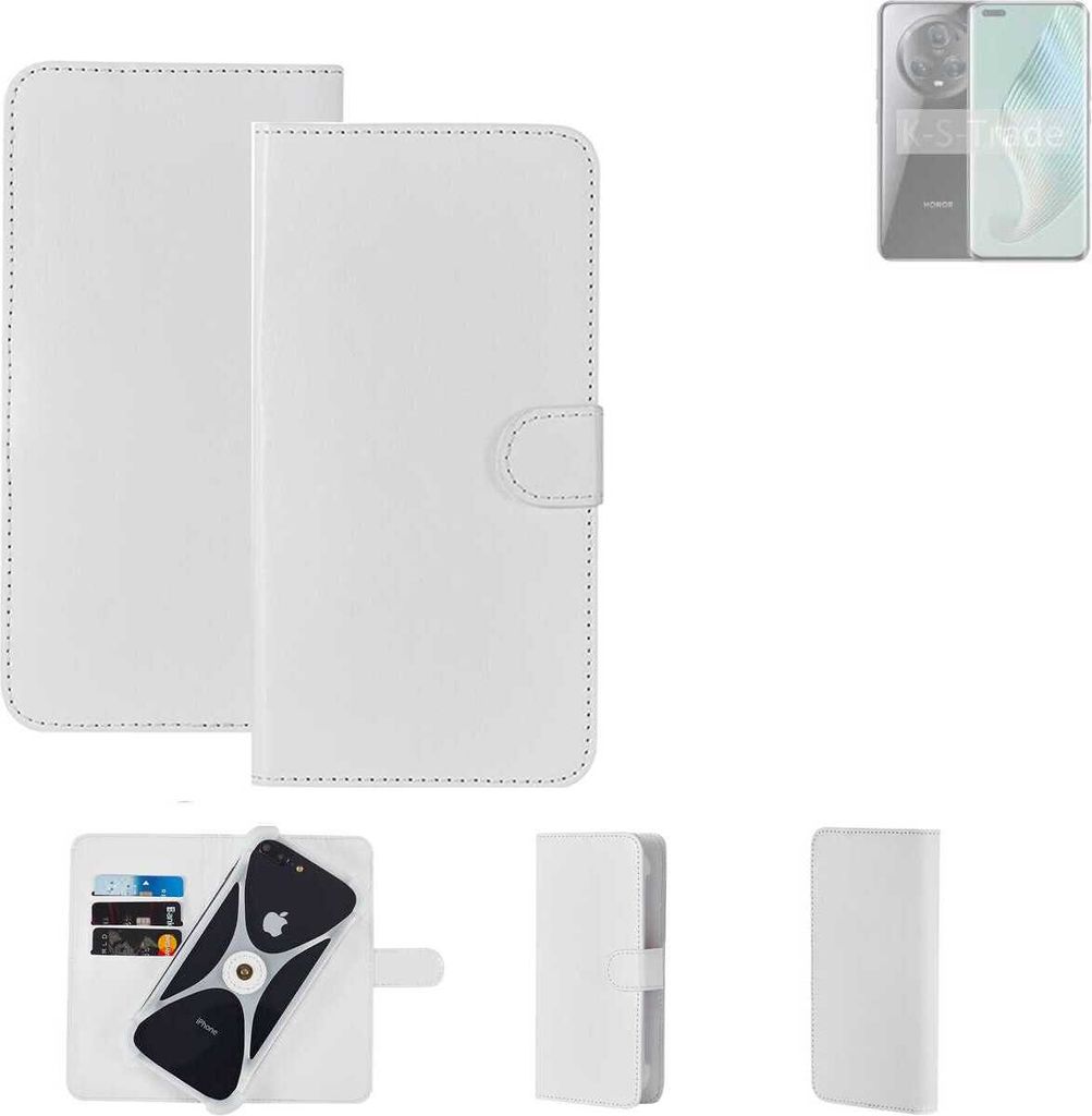 K-S-Trade Handy Hülle Schutz Hülle kompatibel mit Honor Magic5 Pro Cover Case Bookstyle Bumper weiß 1x