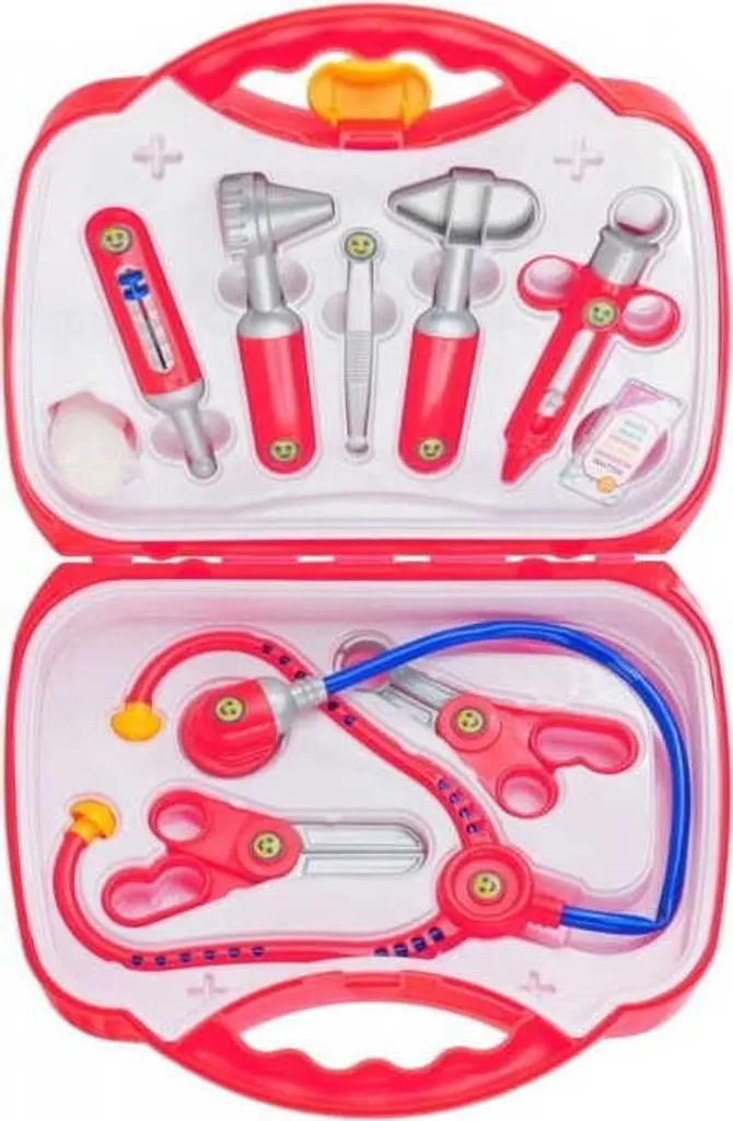 Mallette médicale enfant rouge et grise 12 pièces avec stéthoscope pro - 18
