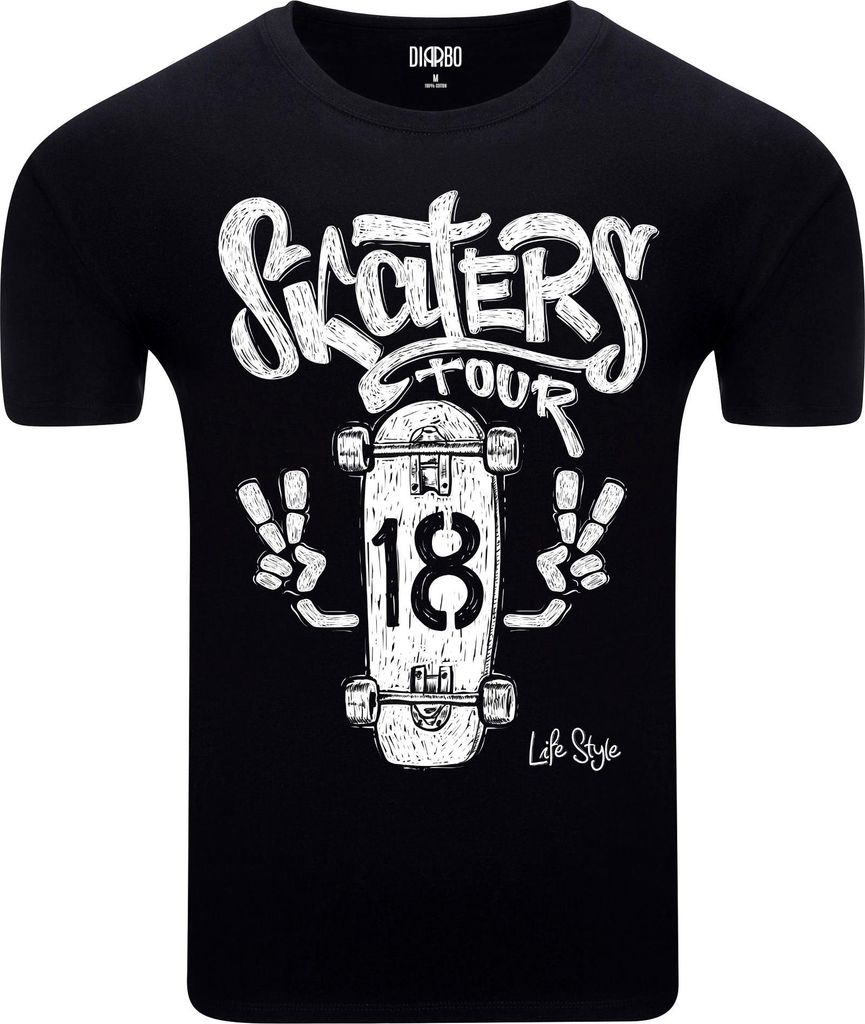 Diarbo Herren T-Shirt mit Skateboard Druck Skate Peace Schwarz Gr.XXL
