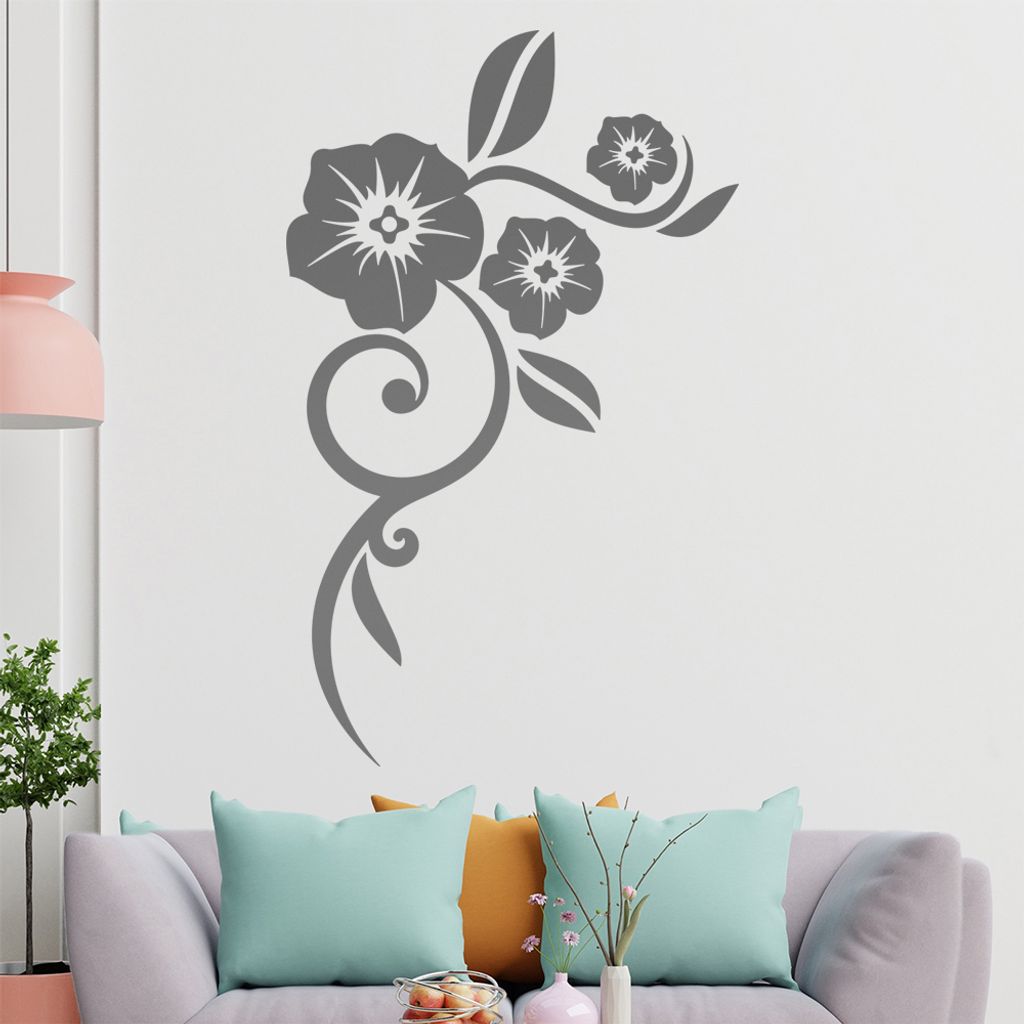 Blume - Linien Wandtattoo in 6 Größen - Wandaufkleber Wall Sticker - Dekoration, Küche, Wohnzimmer, Schlafzimmer, Badezimmer