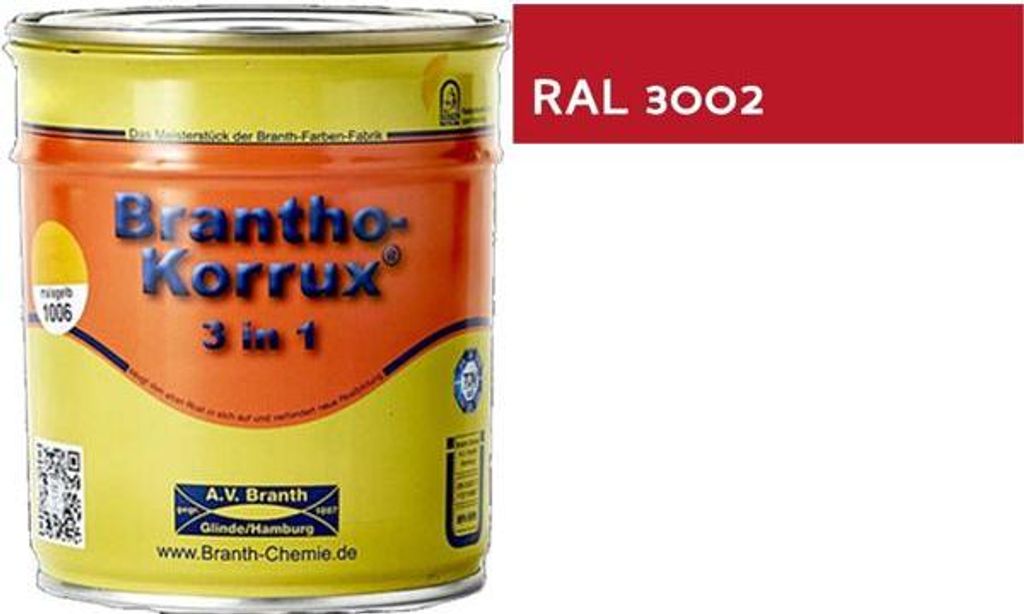 5l Brantho Korrux 3in1 Rostschutzfarbe RAL 3002 karminrot seidenglänzend