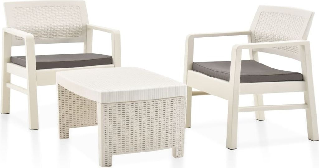 3-tlg. Garten-Lounge-Set Kunststoff Weiß